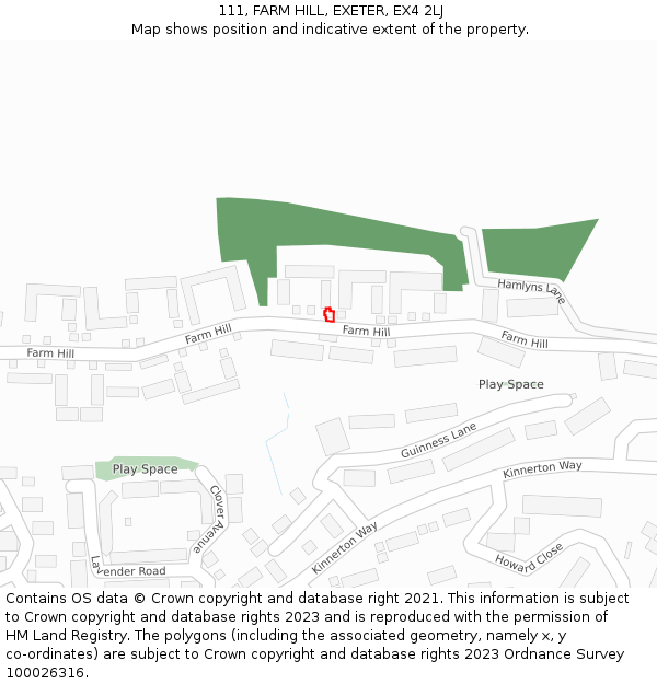111, FARM HILL, EXETER, EX4 2LJ: Location map and indicative extent of plot