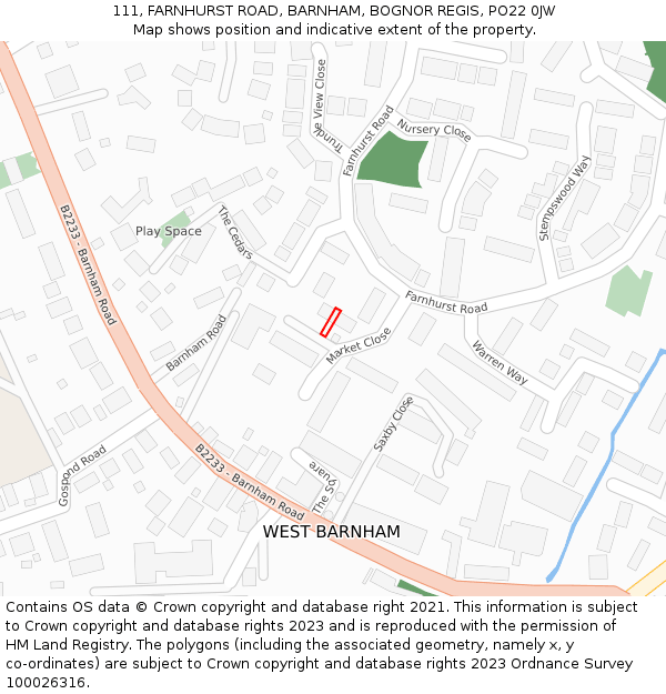 111, FARNHURST ROAD, BARNHAM, BOGNOR REGIS, PO22 0JW: Location map and indicative extent of plot