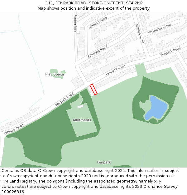 111, FENPARK ROAD, STOKE-ON-TRENT, ST4 2NP: Location map and indicative extent of plot