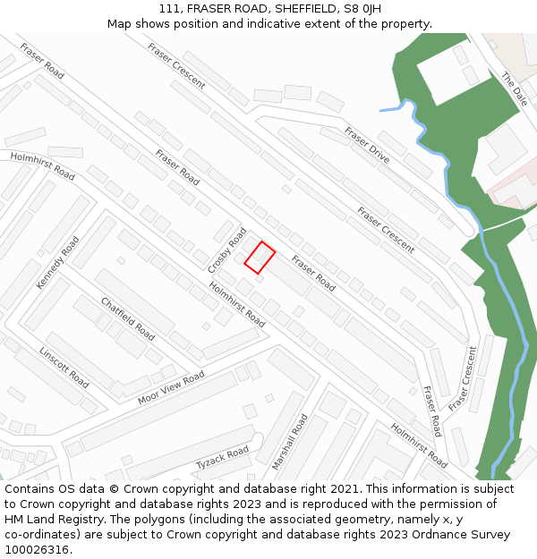 111, FRASER ROAD, SHEFFIELD, S8 0JH: Location map and indicative extent of plot
