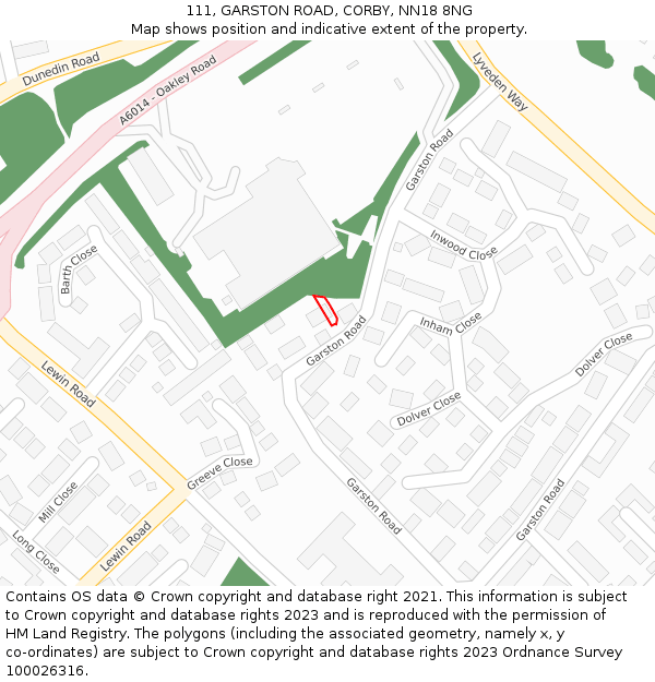 111, GARSTON ROAD, CORBY, NN18 8NG: Location map and indicative extent of plot