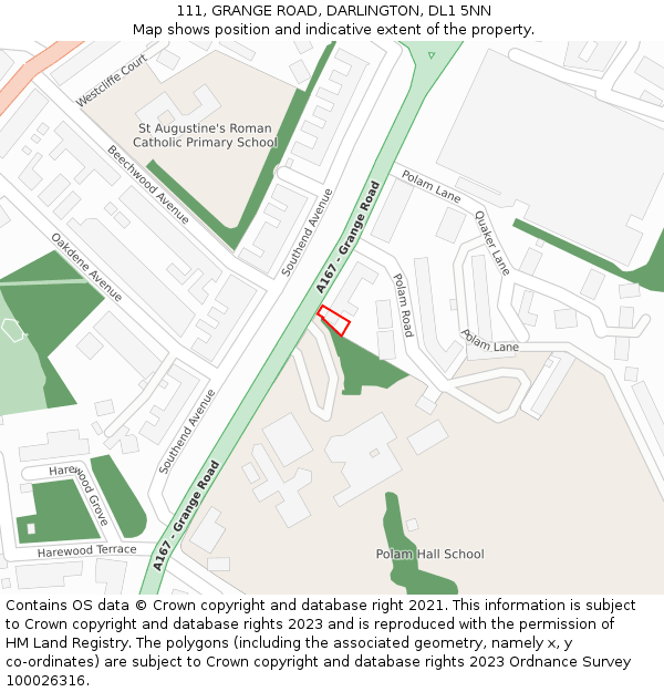 111, GRANGE ROAD, DARLINGTON, DL1 5NN: Location map and indicative extent of plot