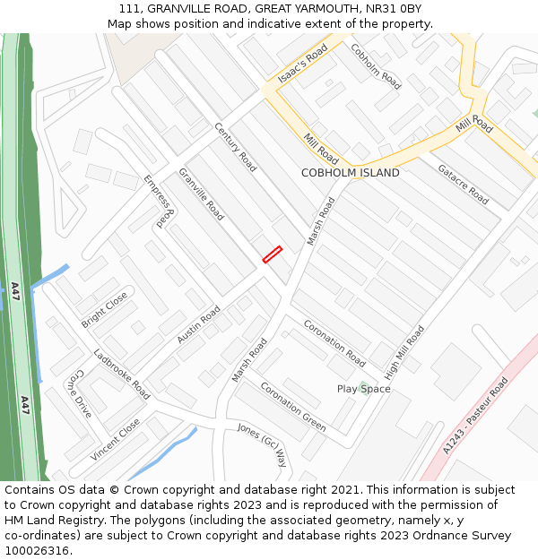 111, GRANVILLE ROAD, GREAT YARMOUTH, NR31 0BY: Location map and indicative extent of plot