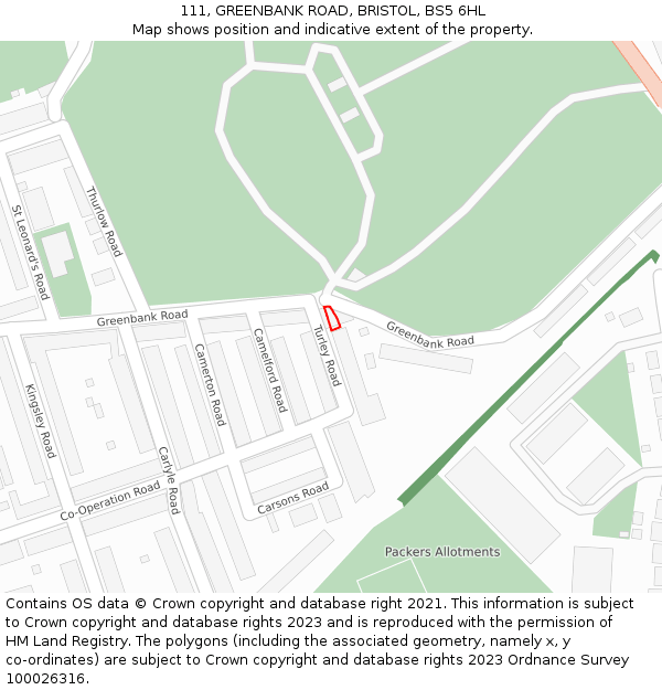 111, GREENBANK ROAD, BRISTOL, BS5 6HL: Location map and indicative extent of plot