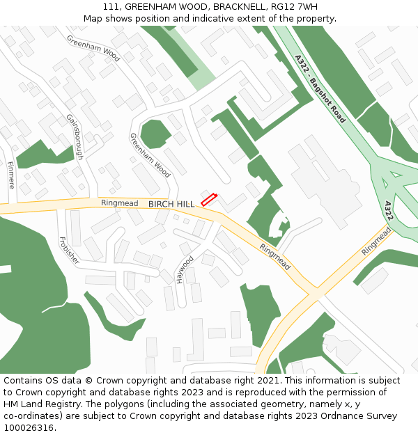 111, GREENHAM WOOD, BRACKNELL, RG12 7WH: Location map and indicative extent of plot