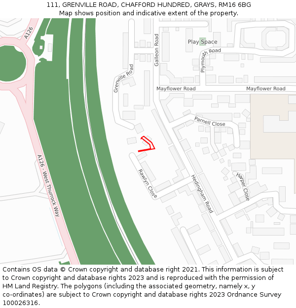 111, GRENVILLE ROAD, CHAFFORD HUNDRED, GRAYS, RM16 6BG: Location map and indicative extent of plot