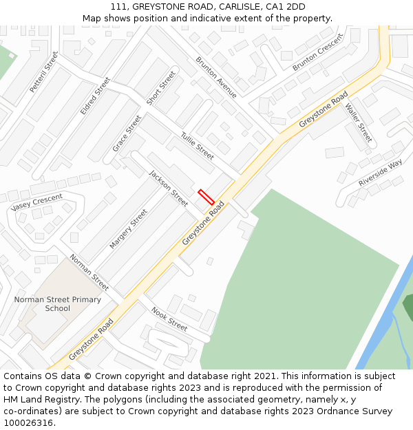 111, GREYSTONE ROAD, CARLISLE, CA1 2DD: Location map and indicative extent of plot