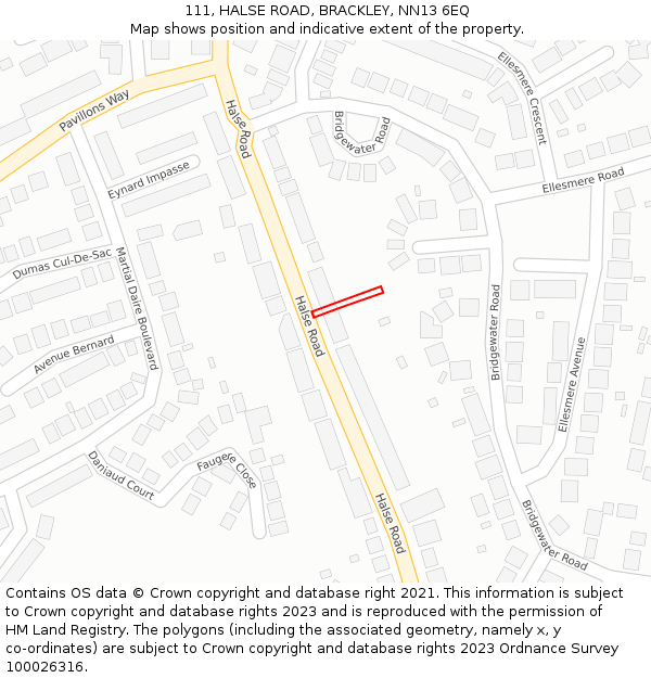 111, HALSE ROAD, BRACKLEY, NN13 6EQ: Location map and indicative extent of plot