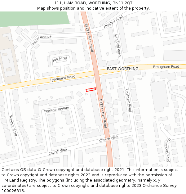 111, HAM ROAD, WORTHING, BN11 2QT: Location map and indicative extent of plot