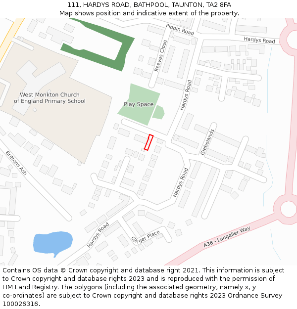 111, HARDYS ROAD, BATHPOOL, TAUNTON, TA2 8FA: Location map and indicative extent of plot
