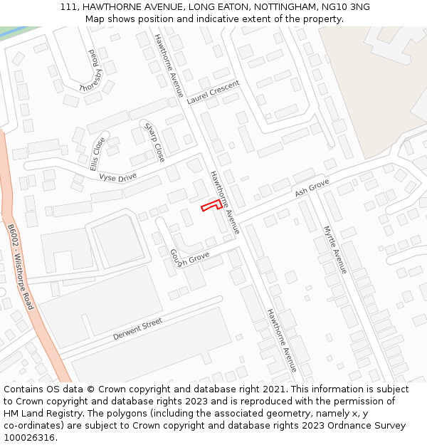 111, HAWTHORNE AVENUE, LONG EATON, NOTTINGHAM, NG10 3NG: Location map and indicative extent of plot