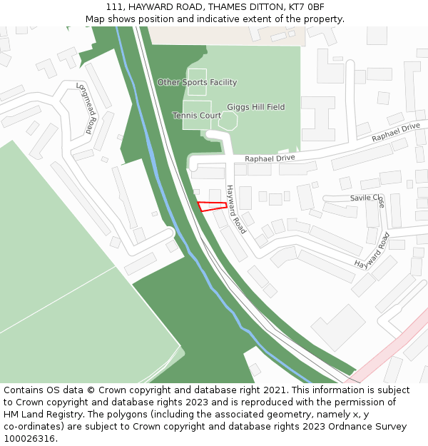 111, HAYWARD ROAD, THAMES DITTON, KT7 0BF: Location map and indicative extent of plot