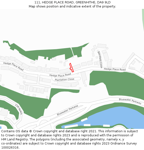 111, HEDGE PLACE ROAD, GREENHITHE, DA9 9LD: Location map and indicative extent of plot