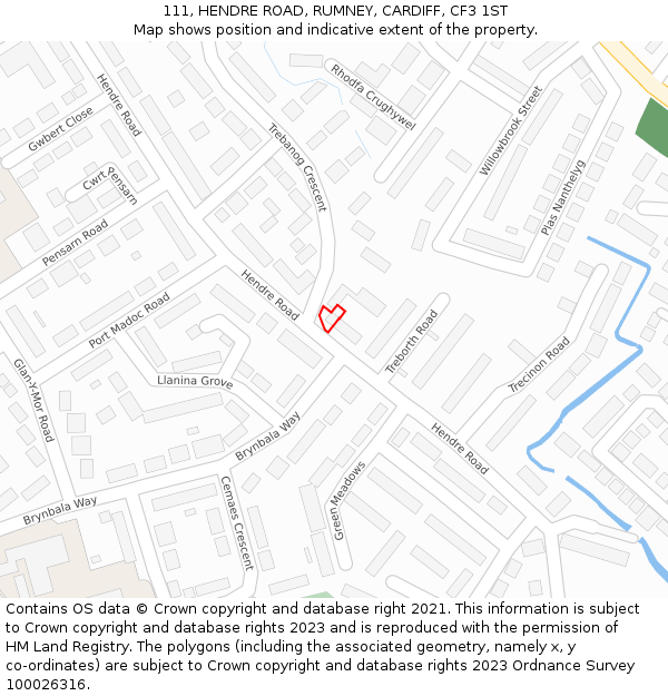 111, HENDRE ROAD, RUMNEY, CARDIFF, CF3 1ST: Location map and indicative extent of plot