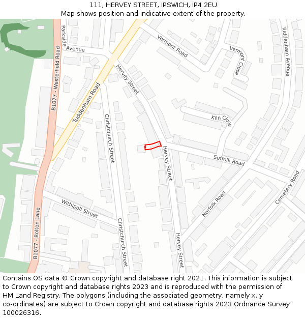 111, HERVEY STREET, IPSWICH, IP4 2EU: Location map and indicative extent of plot