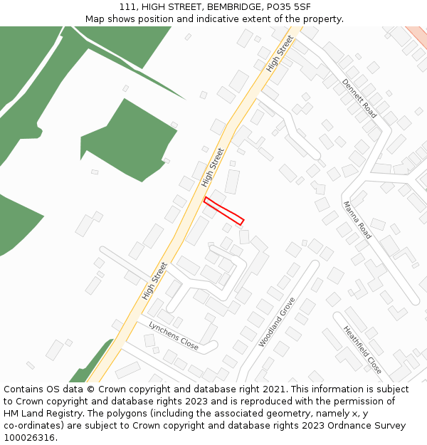 111, HIGH STREET, BEMBRIDGE, PO35 5SF: Location map and indicative extent of plot