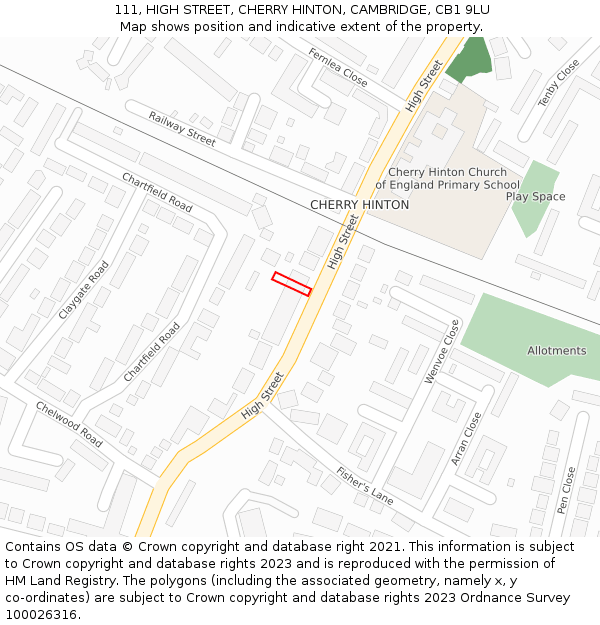 111, HIGH STREET, CHERRY HINTON, CAMBRIDGE, CB1 9LU: Location map and indicative extent of plot