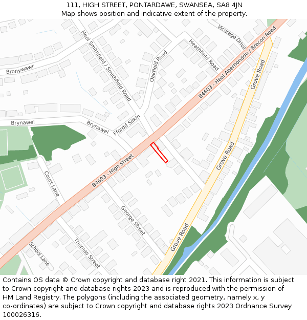 111, HIGH STREET, PONTARDAWE, SWANSEA, SA8 4JN: Location map and indicative extent of plot