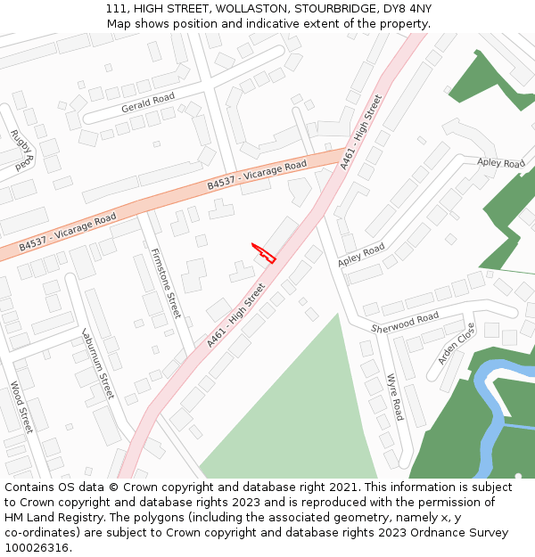 111, HIGH STREET, WOLLASTON, STOURBRIDGE, DY8 4NY: Location map and indicative extent of plot