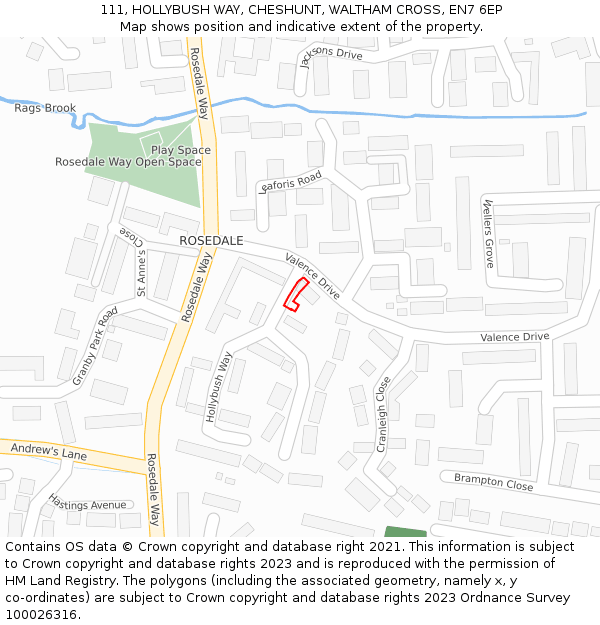 111, HOLLYBUSH WAY, CHESHUNT, WALTHAM CROSS, EN7 6EP: Location map and indicative extent of plot