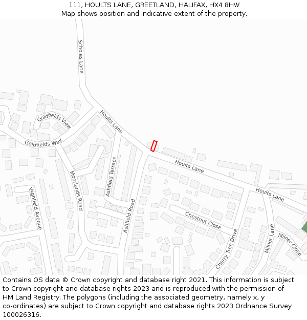 111, HOULTS LANE, GREETLAND, HALIFAX, HX4 8HW: Location map and indicative extent of plot