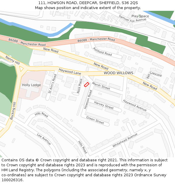 111, HOWSON ROAD, DEEPCAR, SHEFFIELD, S36 2QS: Location map and indicative extent of plot
