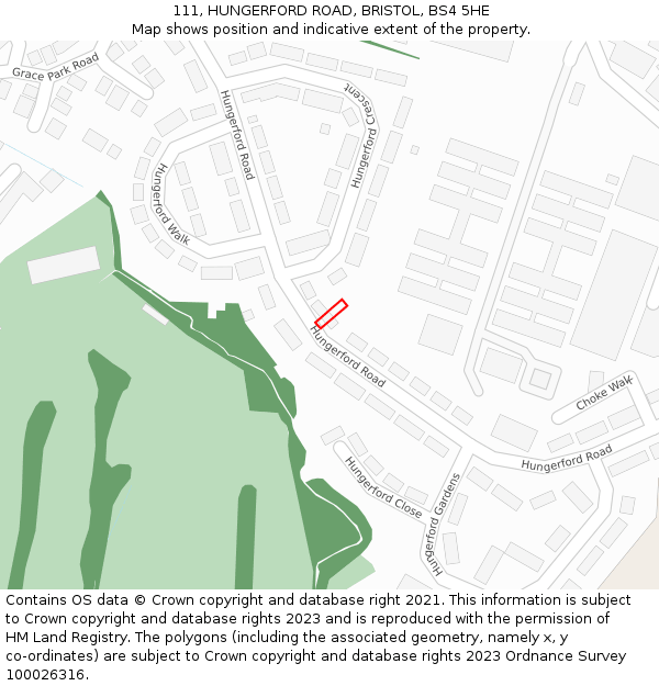 111, HUNGERFORD ROAD, BRISTOL, BS4 5HE: Location map and indicative extent of plot