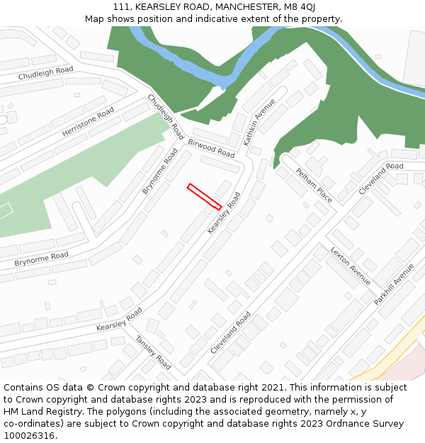 111, KEARSLEY ROAD, MANCHESTER, M8 4QJ: Location map and indicative extent of plot