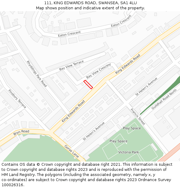 111, KING EDWARDS ROAD, SWANSEA, SA1 4LU: Location map and indicative extent of plot