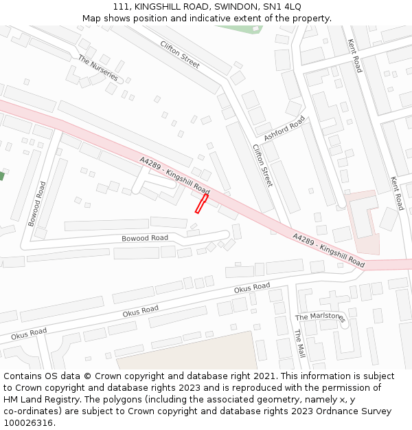 111, KINGSHILL ROAD, SWINDON, SN1 4LQ: Location map and indicative extent of plot