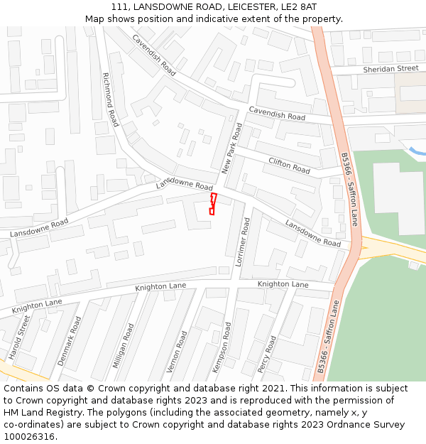 111, LANSDOWNE ROAD, LEICESTER, LE2 8AT: Location map and indicative extent of plot