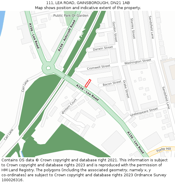 111, LEA ROAD, GAINSBOROUGH, DN21 1AB: Location map and indicative extent of plot
