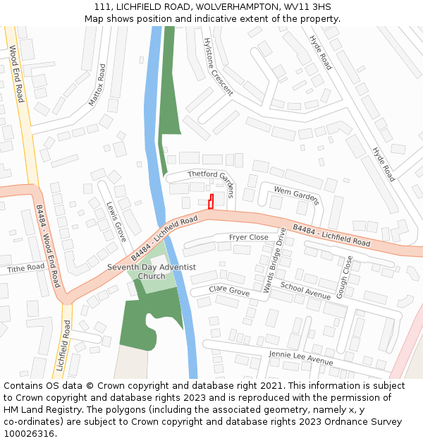 111, LICHFIELD ROAD, WOLVERHAMPTON, WV11 3HS: Location map and indicative extent of plot