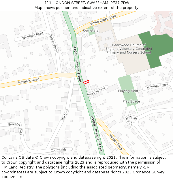 111, LONDON STREET, SWAFFHAM, PE37 7DW: Location map and indicative extent of plot