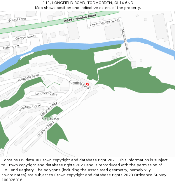 111, LONGFIELD ROAD, TODMORDEN, OL14 6ND: Location map and indicative extent of plot