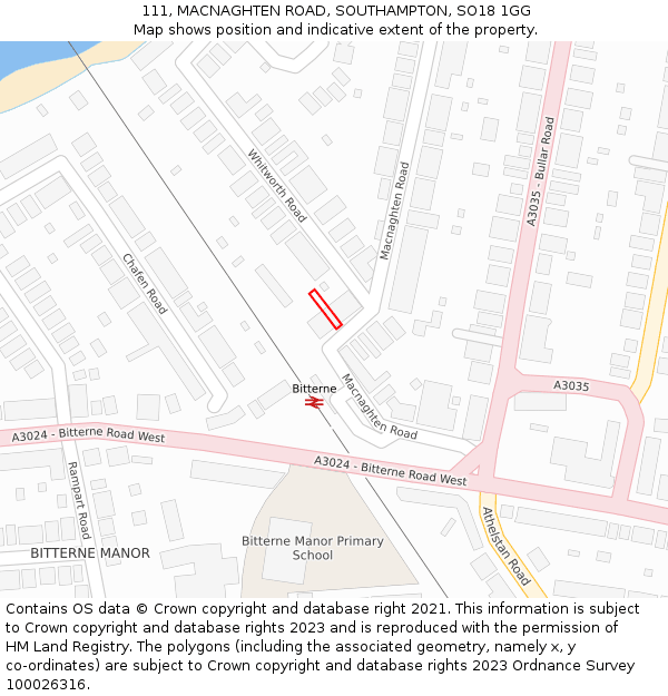 111, MACNAGHTEN ROAD, SOUTHAMPTON, SO18 1GG: Location map and indicative extent of plot