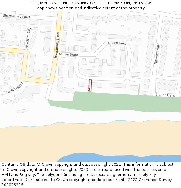 111, MALLON DENE, RUSTINGTON, LITTLEHAMPTON, BN16 2JW: Location map and indicative extent of plot