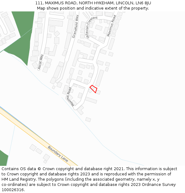 111, MAXIMUS ROAD, NORTH HYKEHAM, LINCOLN, LN6 8JU: Location map and indicative extent of plot
