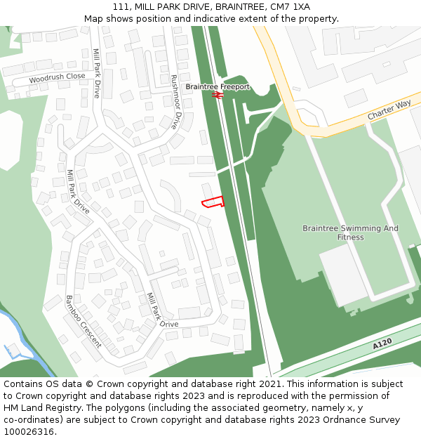 111, MILL PARK DRIVE, BRAINTREE, CM7 1XA: Location map and indicative extent of plot