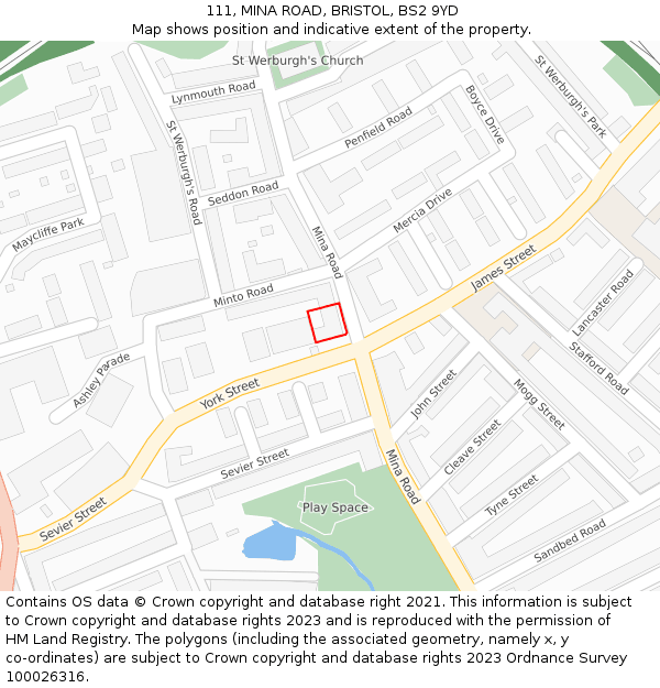 111, MINA ROAD, BRISTOL, BS2 9YD: Location map and indicative extent of plot