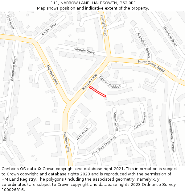 111, NARROW LANE, HALESOWEN, B62 9PF: Location map and indicative extent of plot