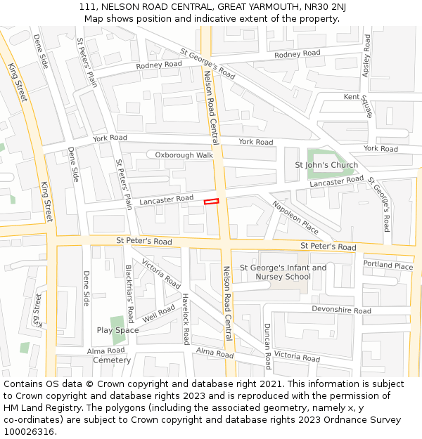 111, NELSON ROAD CENTRAL, GREAT YARMOUTH, NR30 2NJ: Location map and indicative extent of plot