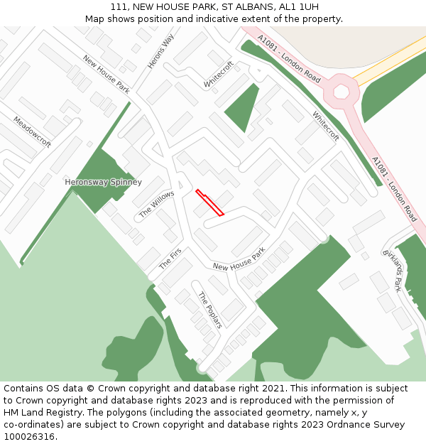 111, NEW HOUSE PARK, ST ALBANS, AL1 1UH: Location map and indicative extent of plot