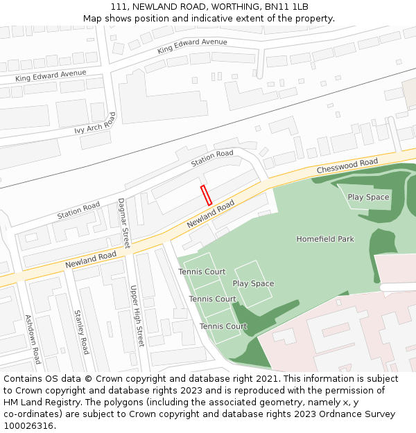 111, NEWLAND ROAD, WORTHING, BN11 1LB: Location map and indicative extent of plot