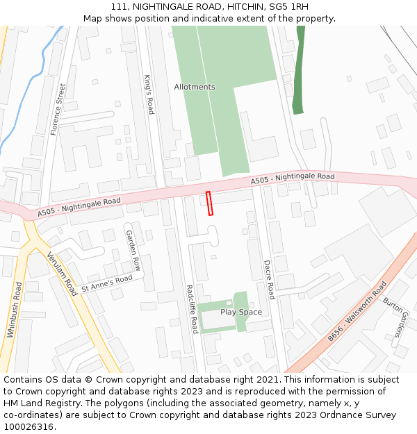 111, NIGHTINGALE ROAD, HITCHIN, SG5 1RH: Location map and indicative extent of plot