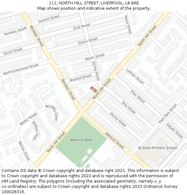 111, NORTH HILL STREET, LIVERPOOL, L8 8AE: Location map and indicative extent of plot