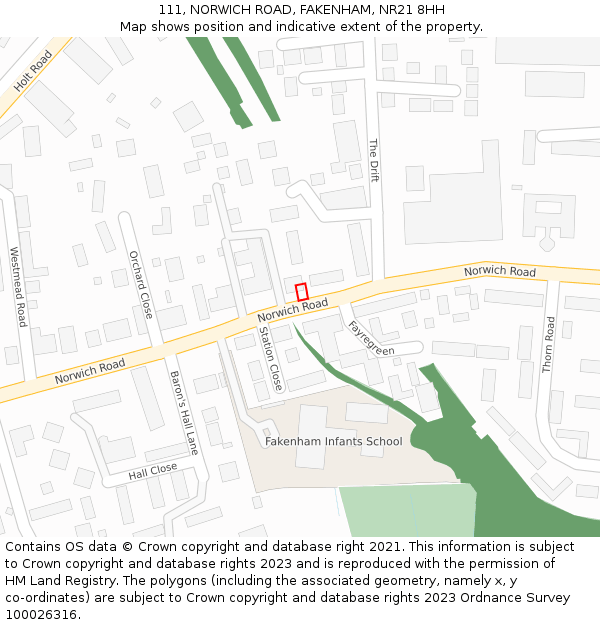 111, NORWICH ROAD, FAKENHAM, NR21 8HH: Location map and indicative extent of plot