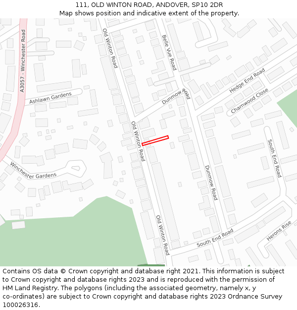 111, OLD WINTON ROAD, ANDOVER, SP10 2DR: Location map and indicative extent of plot