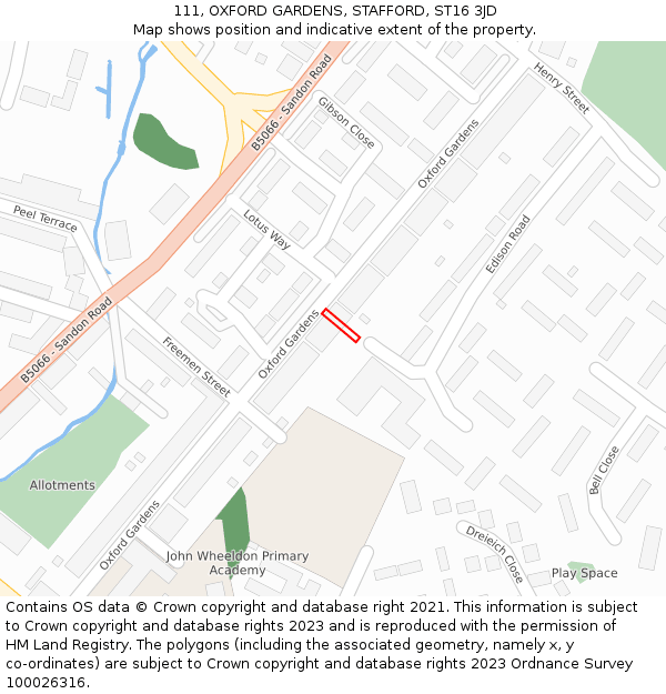 111, OXFORD GARDENS, STAFFORD, ST16 3JD: Location map and indicative extent of plot