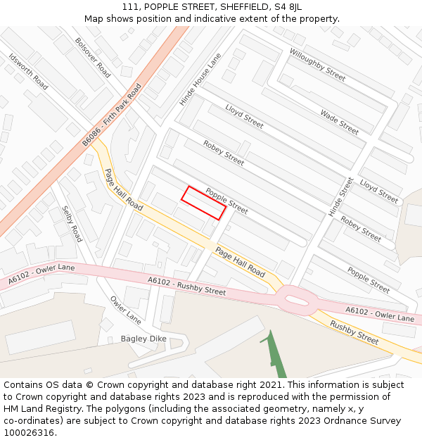 111, POPPLE STREET, SHEFFIELD, S4 8JL: Location map and indicative extent of plot